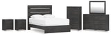 Hollivern Queen Panel Bed with Mirrored Dresser, Chest and 2 Nightstands in Dark Gray from Ashley - Luna Furniture