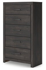 Hollivern Queen Panel Bed with Mirrored Dresser, Chest and 2 Nightstands in Dark Gray from Ashley - Luna Furniture