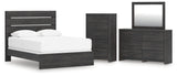 Hollivern Queen Panel Bed with Mirrored Dresser and Chest in Dark Gray from Ashley - Luna Furniture