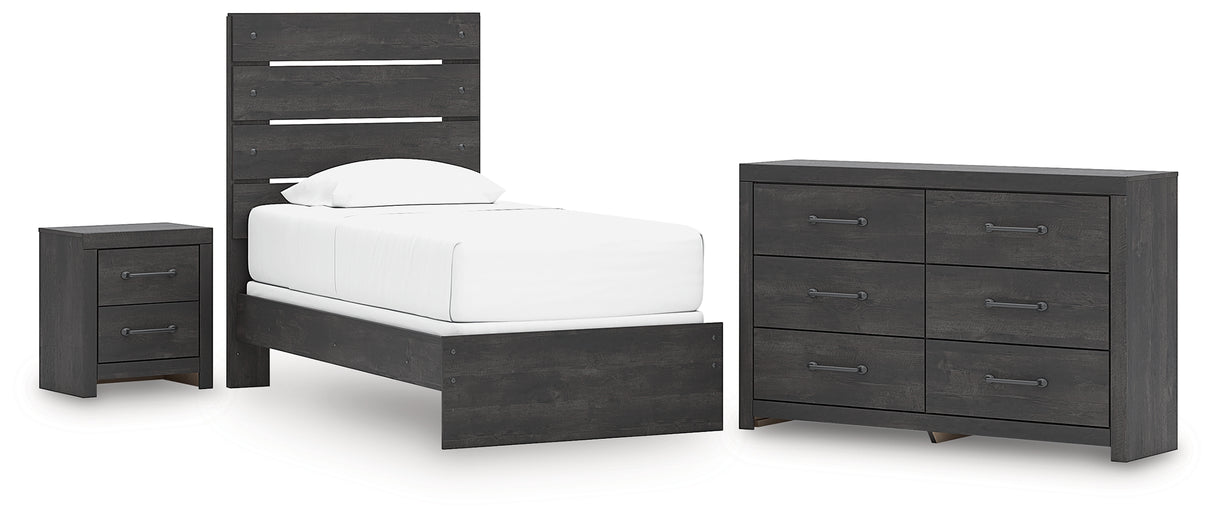 Hollivern Twin Panel Bed with Dresser and Nightstand in Dark Gray from Ashley - Luna Furniture