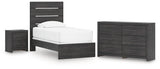 Hollivern Twin Panel Bed with Dresser and Nightstand in Dark Gray from Ashley - Luna Furniture