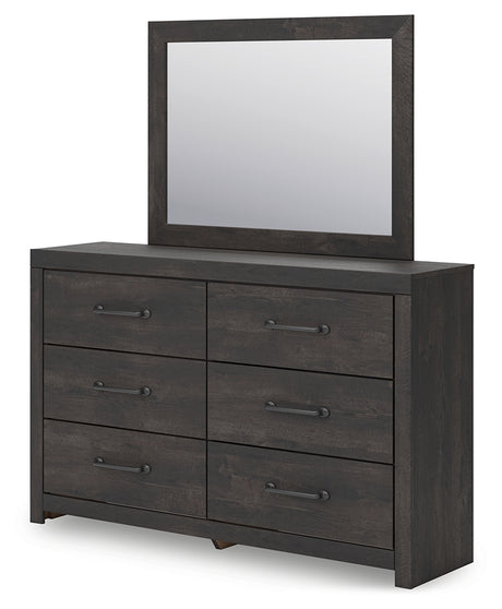Hollivern Twin Panel Bed with Mirrored Dresser, Chest and 2 Nightstands in Dark Gray from Ashley - Luna Furniture
