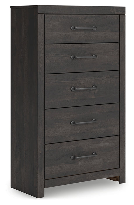 Hollivern Twin Panel Bed with Mirrored Dresser, Chest and Nightstand in Dark Gray from Ashley - Luna Furniture