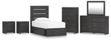 Hollivern Twin Panel Bed with Storage with Mirrored Dresser, Chest and 2 Nightstands in Dark Gray from Ashley - Luna Furniture