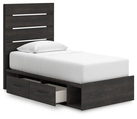 Hollivern Twin Panel Bed with Storage with Mirrored Dresser, Chest and Nightstand in Dark Gray from Ashley - Luna Furniture