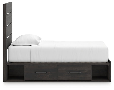 Hollivern Twin Panel Bed with Storage with Mirrored Dresser and Chest in Dark Gray from Ashley - Luna Furniture