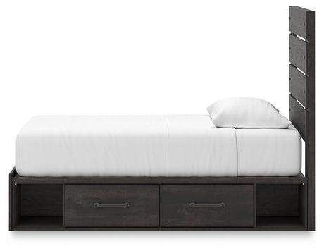 Hollivern Twin Panel Bed with Storage with Mirrored Dresser and Nightstand in Dark Gray from Ashley - Luna Furniture
