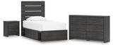Hollivern Twin Panel Storage Bed with Dresser and Nightstand in Dark Gray from Ashley - Luna Furniture