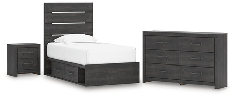 Hollivern Twin Panel Storage Bed with Dresser and Nightstand in Dark Gray from Ashley - Luna Furniture