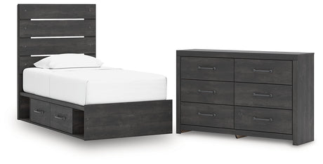 Hollivern Twin Panel Storage Bed with Dresser in Dark Gray from Ashley - Luna Furniture
