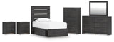 Hollivern Twin Panel Storage Bed with Mirrored Dresser, Chest and 2 Nightstands in Dark Gray from Ashley - Luna Furniture