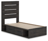 Hollivern Twin Panel Storage Bed with Mirrored Dresser, Chest and Nightstand in Dark Gray from Ashley - Luna Furniture
