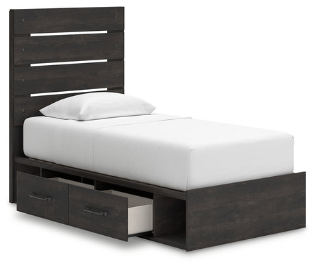 Hollivern Twin Panel Storage Bed with Mirrored Dresser and Nightstand in Dark Gray from Ashley - Luna Furniture