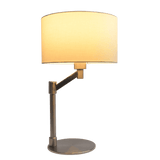 Horizon Brushed Nickel Table Lamp with On/Off Switch Curved Metal Base Linen Shade from Midinmod - Luna Furniture