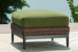 Horizon Hall Brown/Green Outdoor Ottoman with Cushion from Ashley Furniture - Luna Furniture