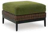 Horizon Hall Brown/Green Outdoor Ottoman with Cushion from Ashley Furniture - Luna Furniture