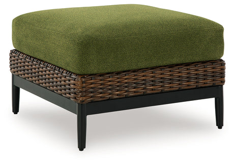 Horizon Hall Brown/Green Outdoor Ottoman with Cushion from Ashley - Luna Furniture
