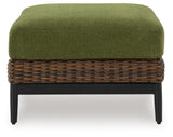 Horizon Hall Brown/Green Outdoor Ottoman with Cushion from Ashley Furniture - Luna Furniture