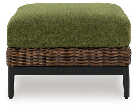 Horizon Hall Brown/Green Outdoor Ottoman with Cushion from Ashley - Luna Furniture