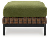 Horizon Hall Brown/Green Outdoor Ottoman with Cushion from Ashley Furniture - Luna Furniture