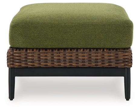Horizon Hall Brown/Green Outdoor Ottoman with Cushion from Ashley - Luna Furniture