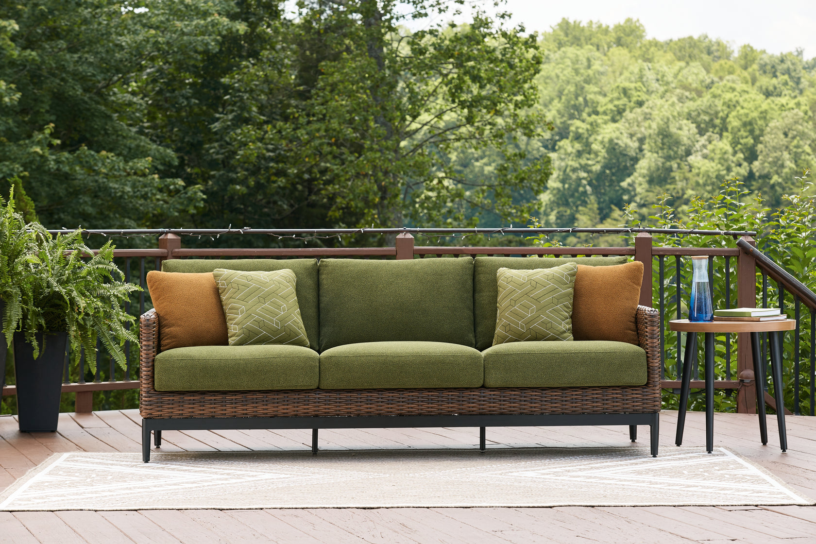 Horizon Hall Brown/Green Outdoor Sofa with Cushion from Ashley - Luna Furniture