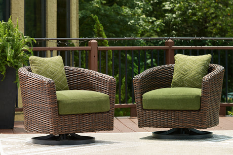 Horizon Hall Brown/Green Outdoor Swivel Lounge Chair with Cushion from Ashley - Luna Furniture
