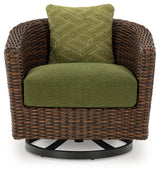 Horizon Hall Brown/Green Outdoor Swivel Lounge Chair with Cushion from Ashley - Luna Furniture