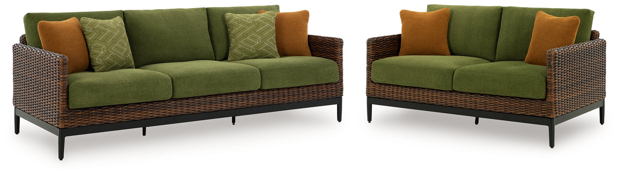 Horizon Hall Outdoor Sofa and Loveseat in Brown/Green from Ashley - Luna Furniture