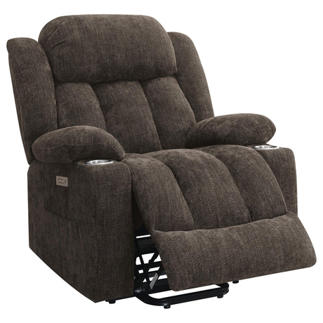Houston Dark Brown Upholstered Power Lift Recliner Chair from Coaster - Luna Furniture