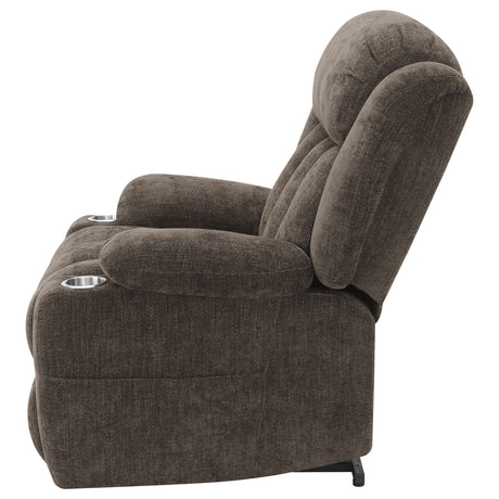 Houston Dark Brown Upholstered Power Lift Recliner Chair from Coaster - Luna Furniture