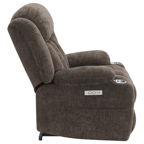 Houston Dark Brown Upholstered Power Lift Recliner Chair from Coaster - Luna Furniture