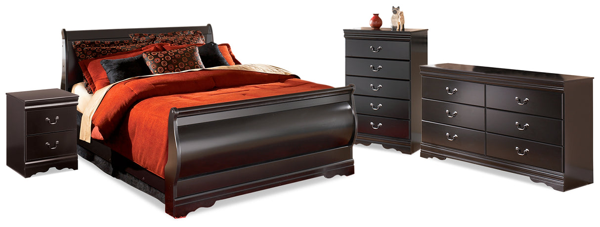 Huey Vineyard Black Full Sleigh Bed, Dresser, Mirror, Chest and Nightstand from Ashley - Luna Furniture