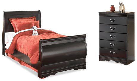 Huey Vineyard Black Twin Sleigh Bed and Chest from Ashley - Luna Furniture