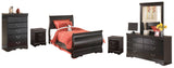 Huey Vineyard Full Sleigh Bed with Mirrored Dresser, Chest and 2 Nightstands in Black from Ashley Furniture - Luna Furniture