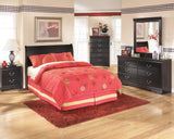 Huey Vineyard Full Sleigh Headboard Bed with Mirrored Dresser, Chest and 2 Nightstands in Black from Ashley Furniture - Luna Furniture