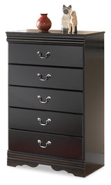 Huey Vineyard Full Sleigh Headboard Bed with Mirrored Dresser, Chest and 2 Nightstands in Black from Ashley Furniture - Luna Furniture