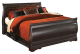 Huey Vineyard Queen Sleigh Bed with Mirrored Dresser and 2 Nightstands in Black from Ashley Furniture - Luna Furniture