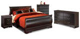 Huey Vineyard Queen Sleigh Bed with Mirrored Dresser and Nightstand in Black from Ashley - Luna Furniture