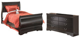 Huey Vineyard Twin Sleigh Bed with Dresser in Black from Ashley - Luna Furniture