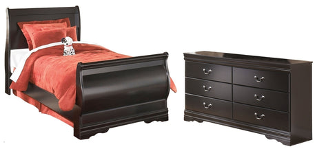 Huey Vineyard Twin Sleigh Bed with Dresser in Black from Ashley - Luna Furniture