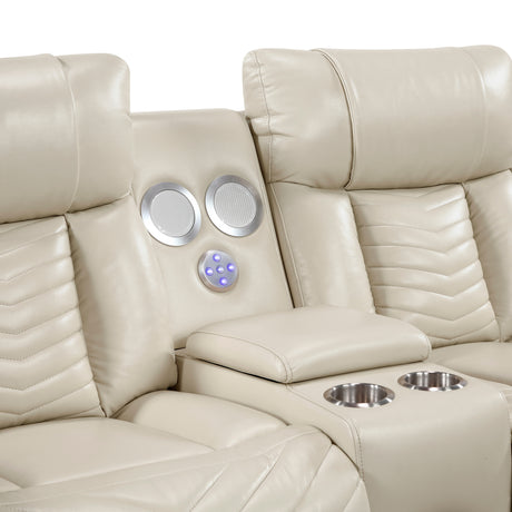 Huron Beige Power Double Reclining Loveseat with Center Console from Homelegance - Luna Furniture