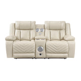 Huron Beige Power Double Reclining Loveseat with Center Console from Homelegance - Luna Furniture