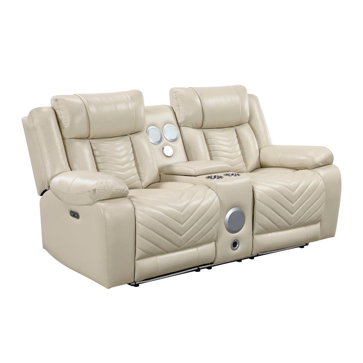 Huron Beige Power Double Reclining Loveseat with Center Console from Homelegance - Luna Furniture
