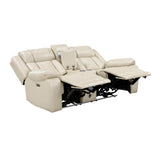 Huron Beige Power Double Reclining Loveseat with Center Console from Homelegance - Luna Furniture