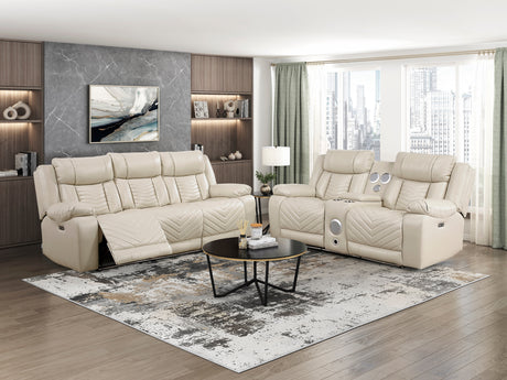 Huron Beige Power Double Reclining Loveseat with Center Console from Homelegance - Luna Furniture