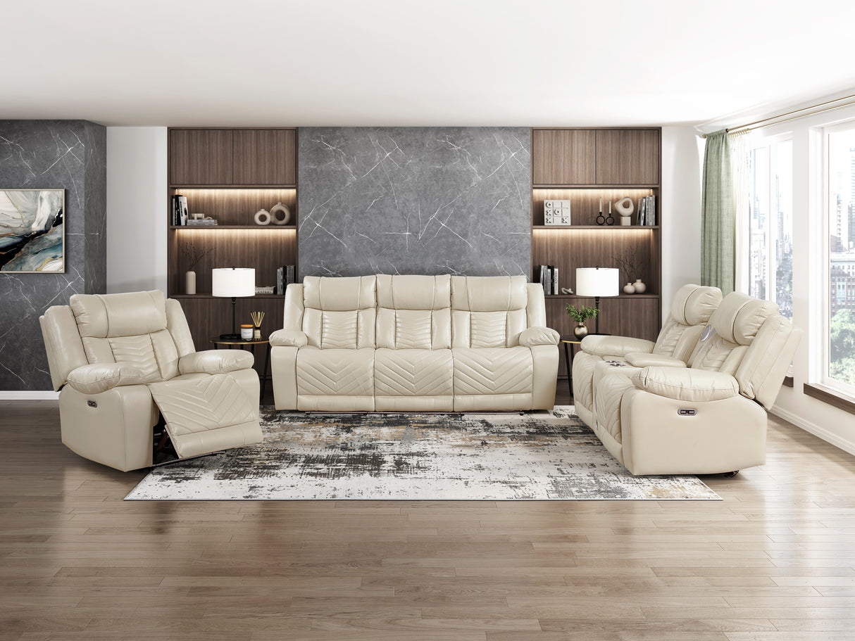 Huron Beige Power Double Reclining Loveseat with Center Console from Homelegance - Luna Furniture
