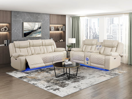 Huron Beige Power Double Reclining Sofa from Homelegance - Luna Furniture