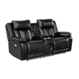 Huron Black Power Double Reclining Loveseat with Center Console from Homelegance - Luna Furniture