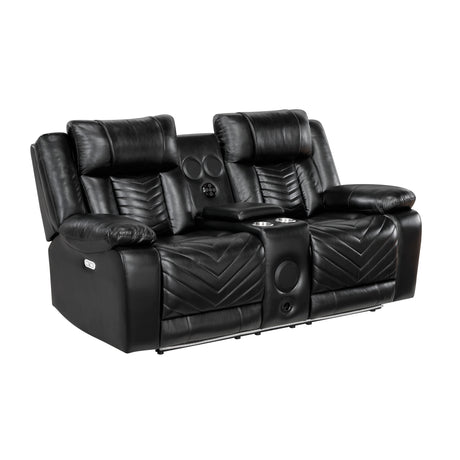 Huron Black Power Double Reclining Loveseat with Center Console from Homelegance - Luna Furniture